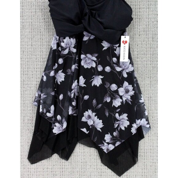 Kate Kasin Swimsuit Womens XL Black V-Neck Irregular Hem Dress & Briefs Camkini - Picture 3 of 7